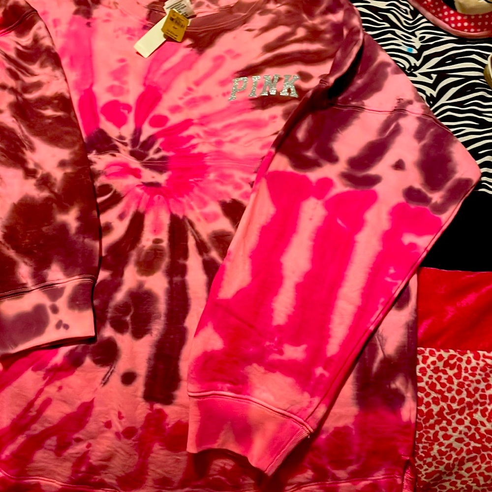 Brand new pink sweatshirt, pink tie-dye with maroon size small